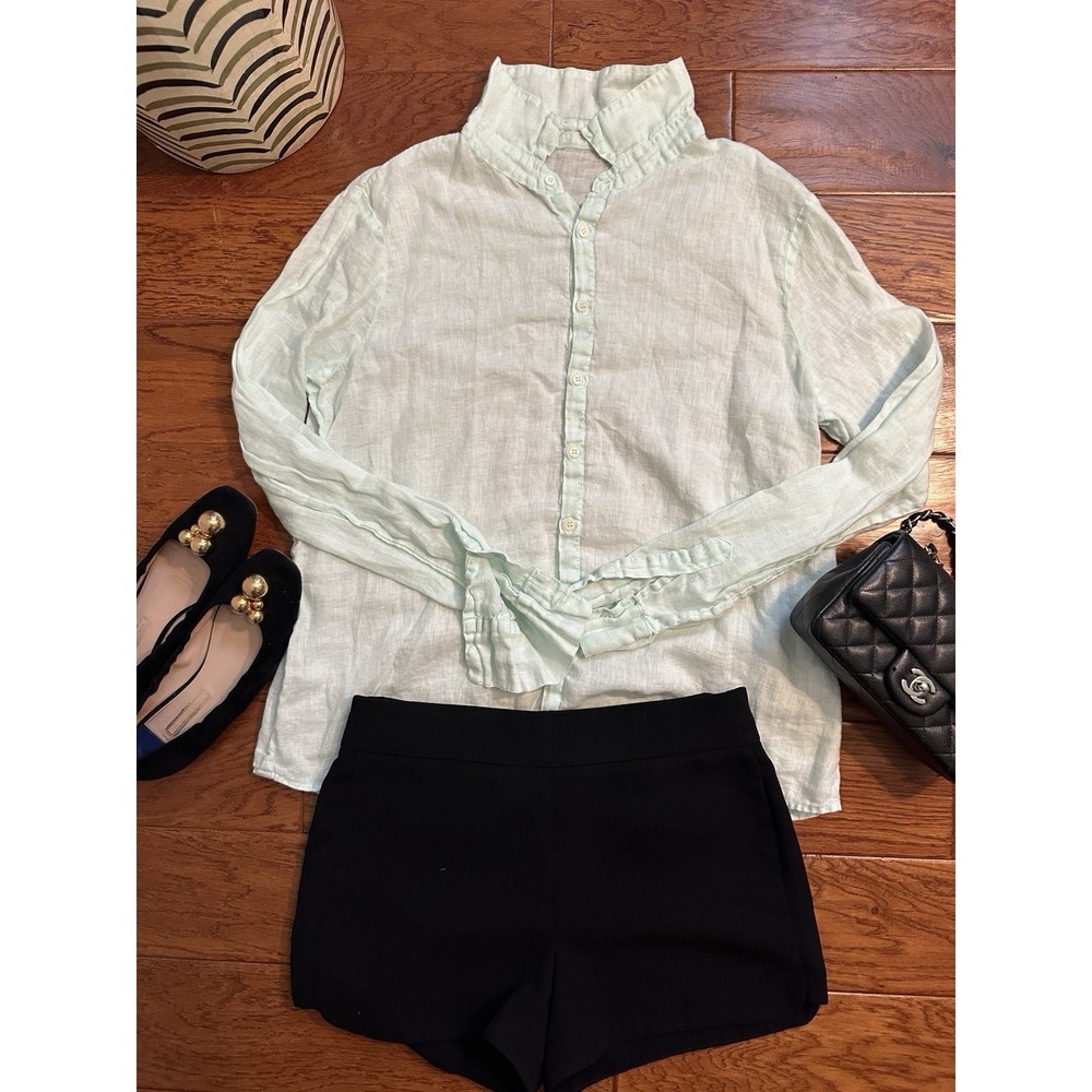 CP Shades Womens L 100% Linen Light Mint Green Button Down Shirt Made In USA